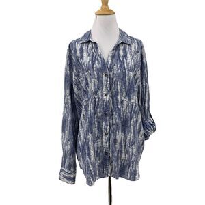 Rock & Republic Blue White Shirt Womens XL Extra Small Rolled Tab Button Front